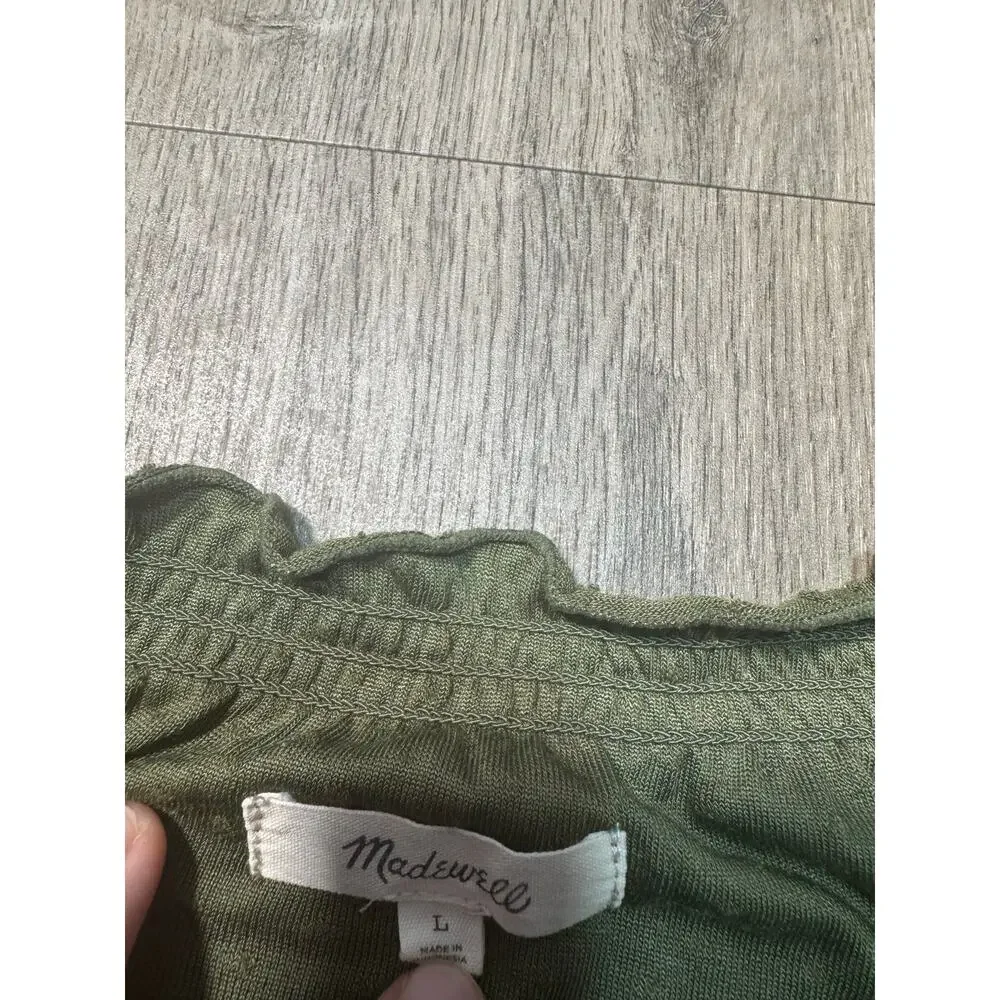 Madewell Women's Olive Green Puff Sleeve Swiss Dot Blouse